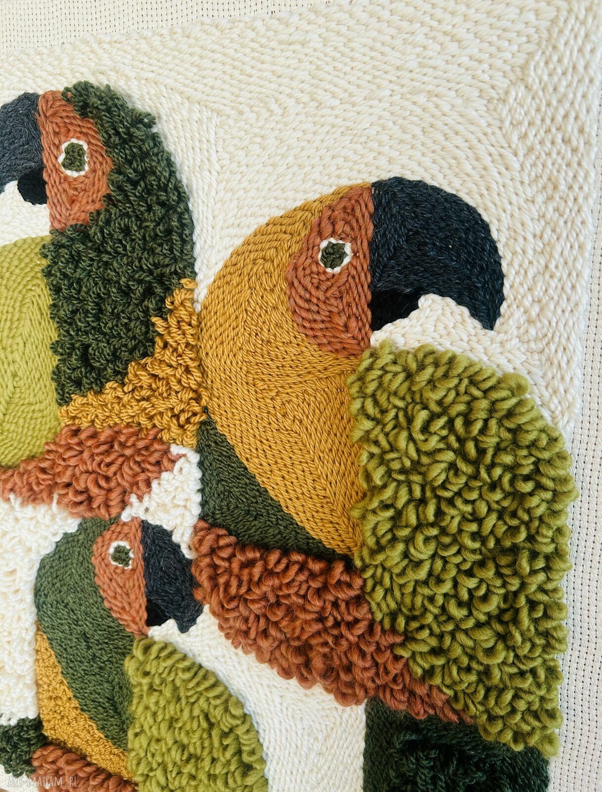 Sznurkowelove: ręcznie tkany obraz z papugami 50x60 cm (efekt 3D)