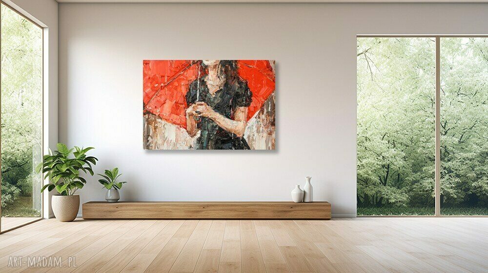 Obraz jak malowany Kobieta 14 z czerwonym parasolem 120x80 cm do sypialni