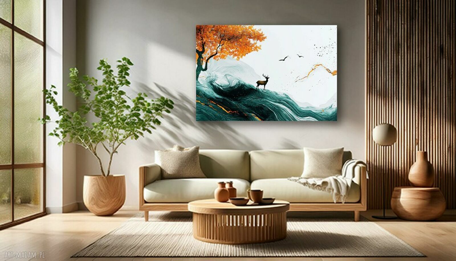Obraz Jeleń na płótnie 120x80 cm - jesienny krajobraz