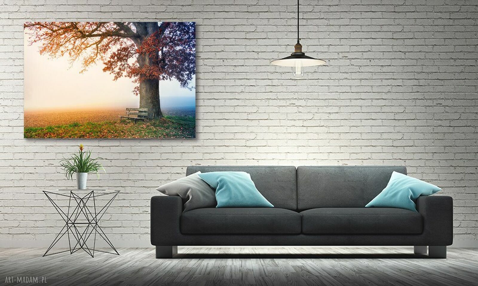 Obraz na płótnie Jesienne drzewo z ławką 120x80 cm