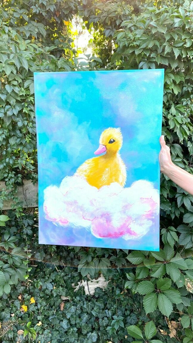 Obraz kaczuszka - pastelowy, ręcznie malowany na płótnie do pokoju dziecka