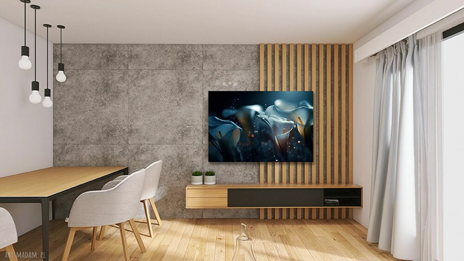 Obraz KALIA 1 - biała kalia na granatowym tle 120x80 cm