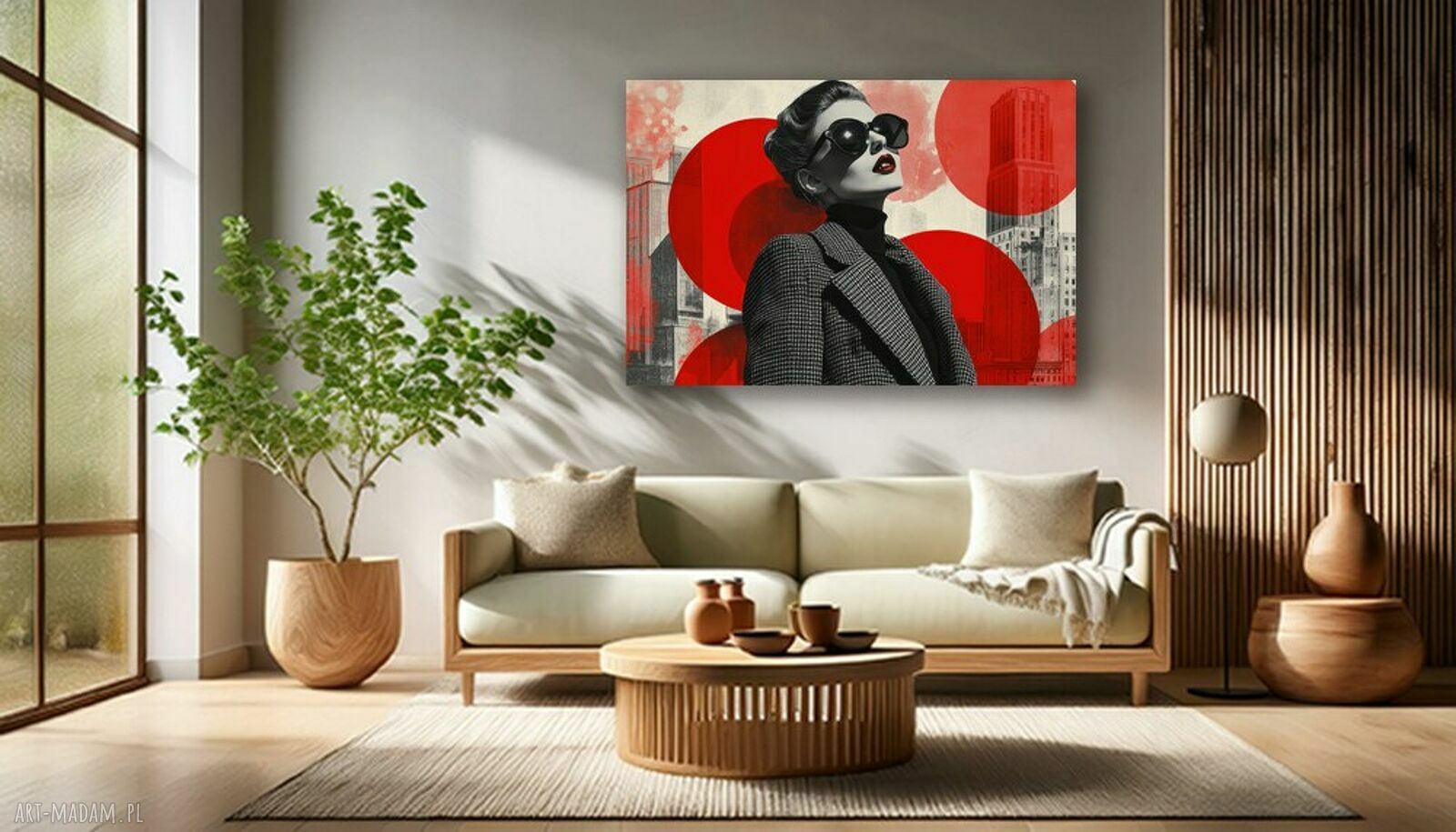 Obraz kobieta w okularach - czerwony glamour na płótnie 120x80