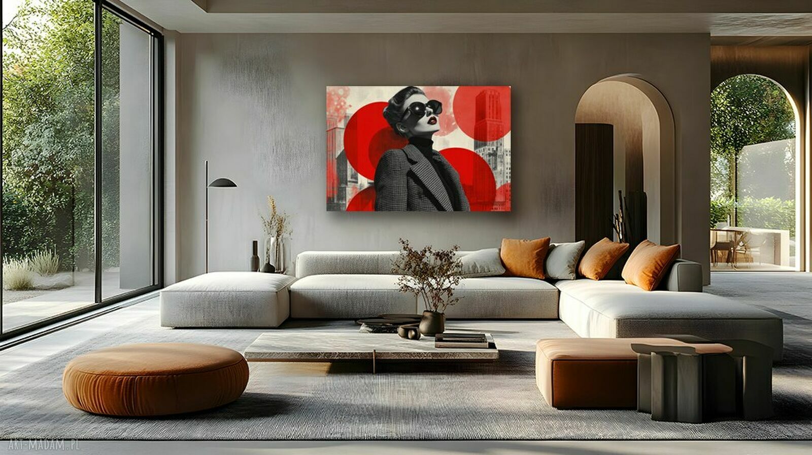 Obraz kobieta w okularach - czerwony glamour na płótnie 120x80