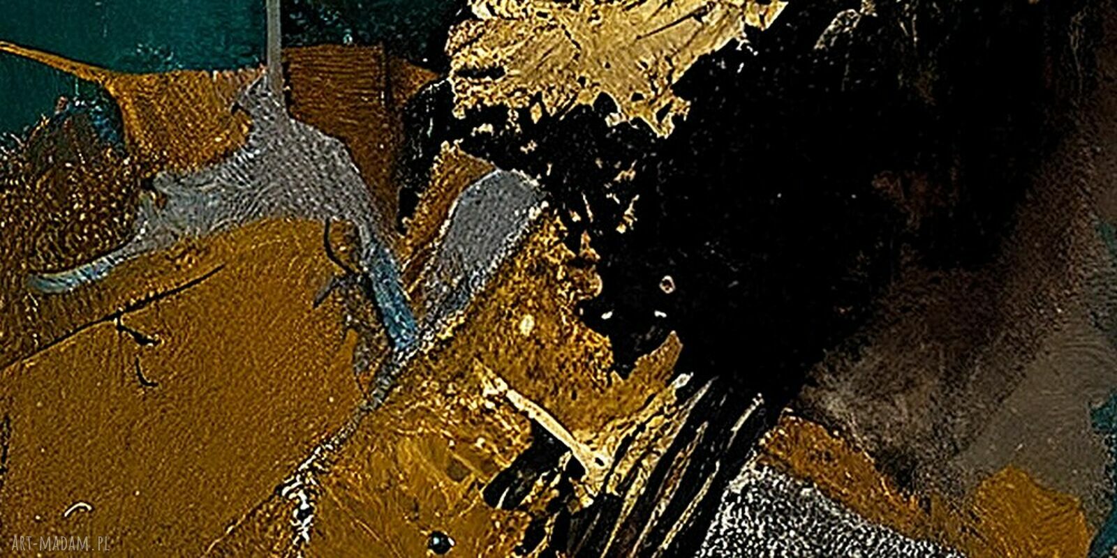 Obraz KOBIETA 43 - turkus, złote liście i styl glamour 120x80 cm