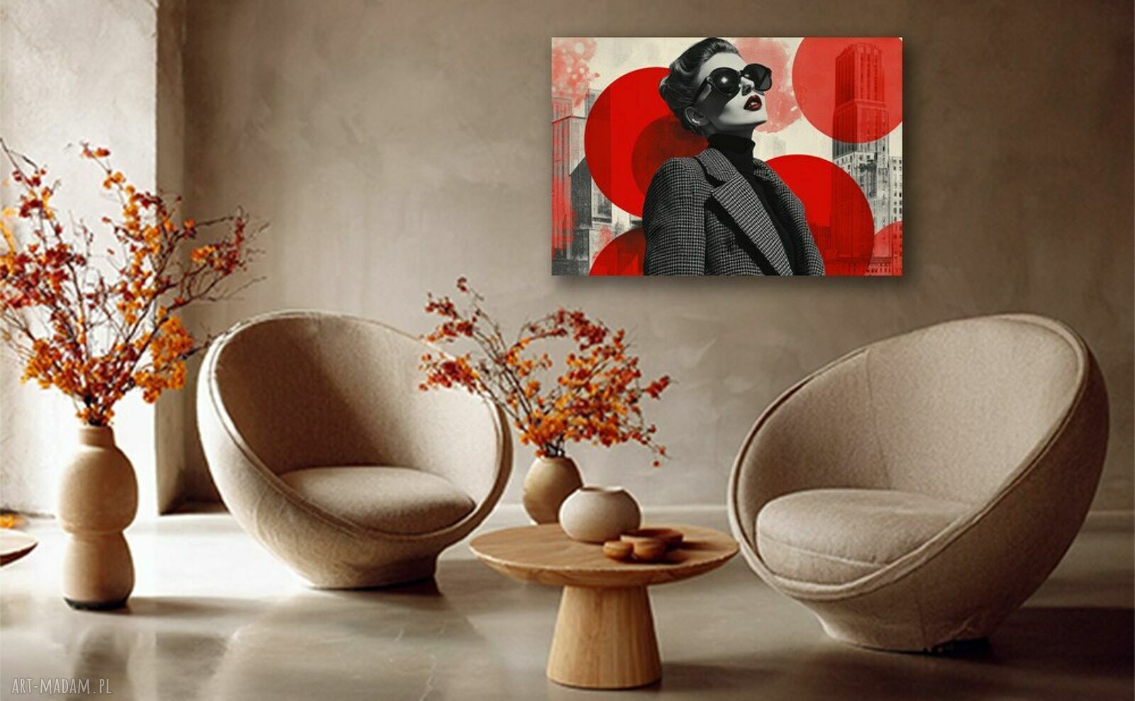 Obraz kobieta w okularach - czerwony glamour na płótnie 120x80