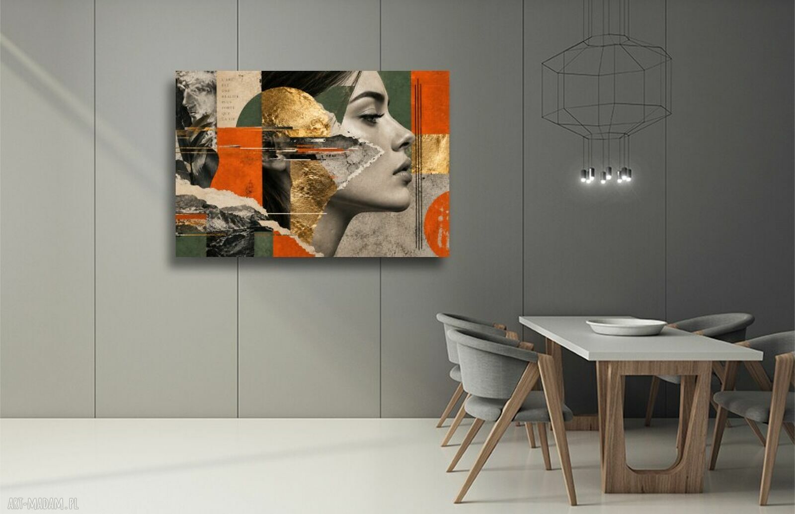 Obraz KOLAŻ 3 - kobieta, złoto, czerń i pomarańcz 120x80 cm