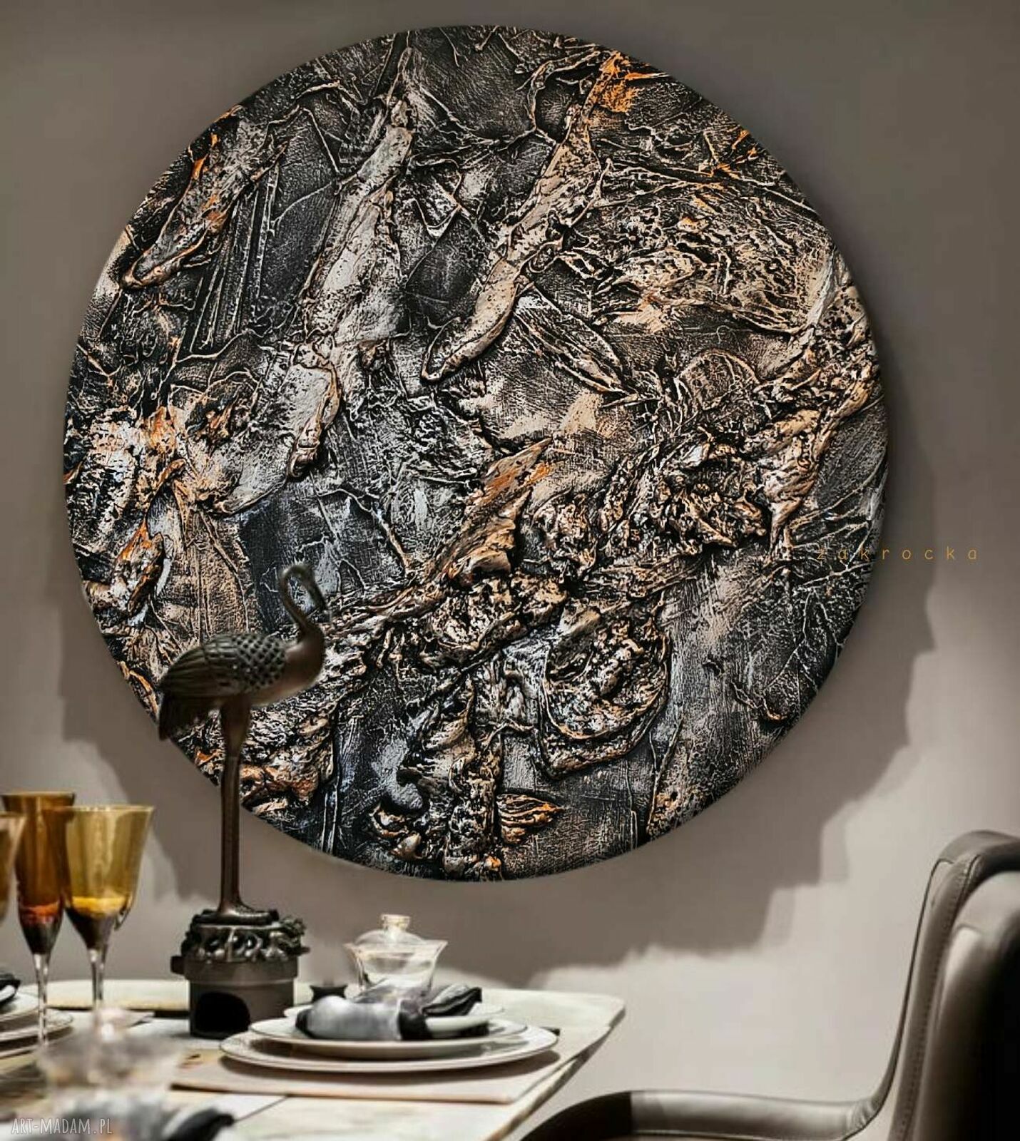 Obraz okrągły DECADENT - metaliczna płaskorzeźba 100 cm