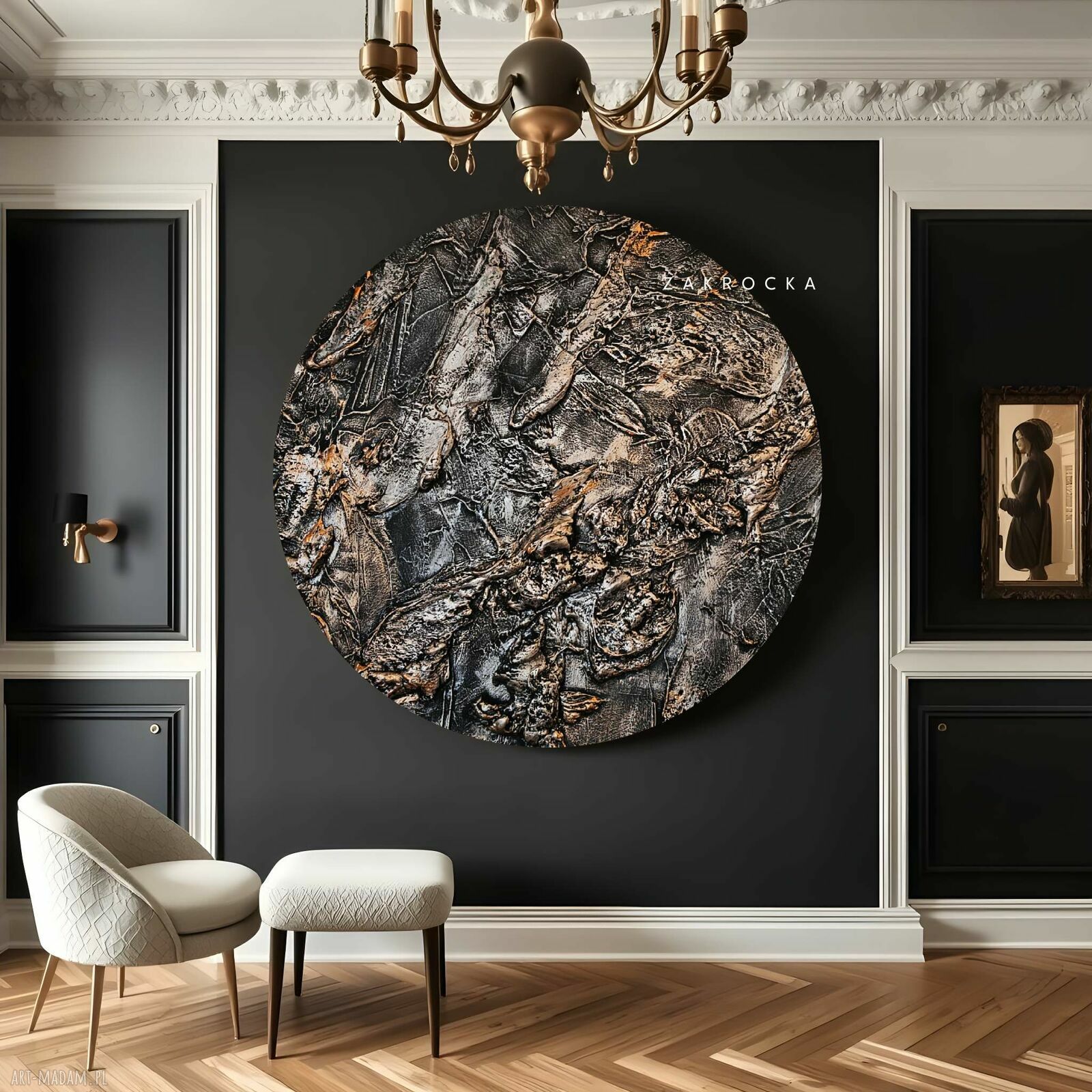 Obraz okrągły DECADENT - metaliczna płaskorzeźba 100 cm