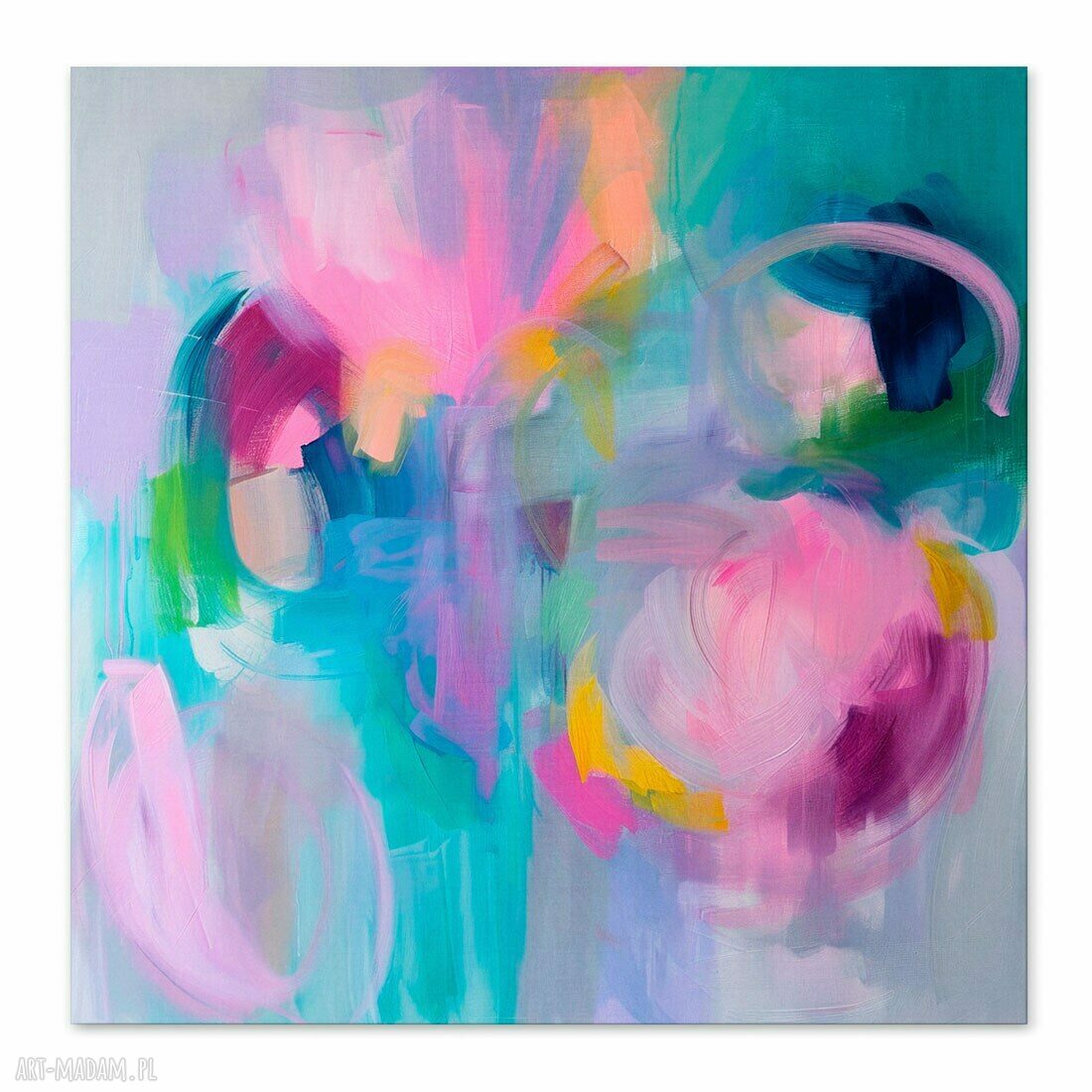 Kolorowa abstrakcja 80x80 cm - nowoczesny obraz na płótnie do salonu, gotowy do zawieszenia