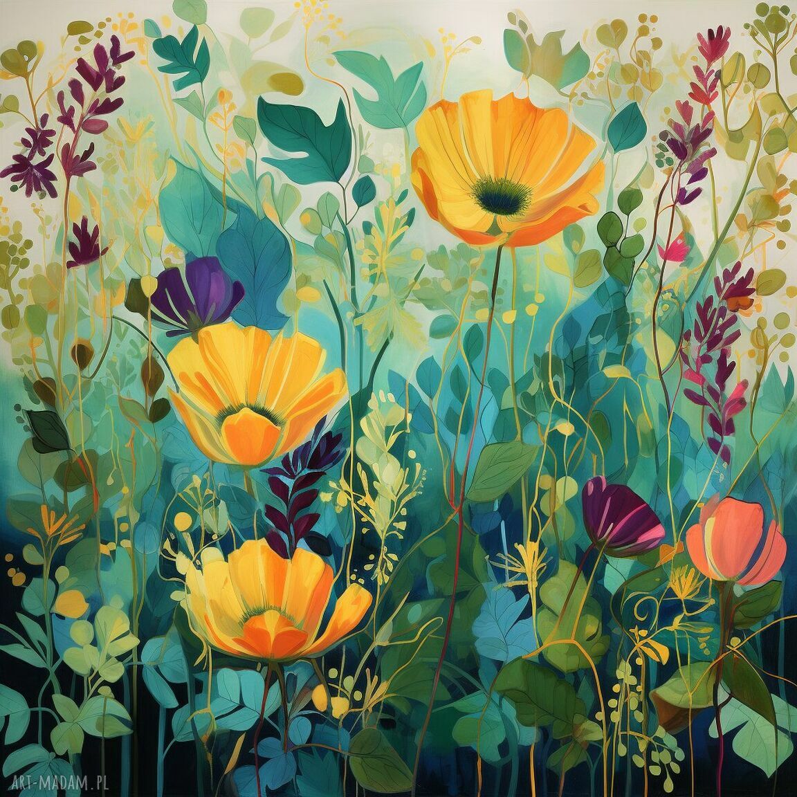 Zielona łąka kwietna - obraz do salonu 50x50 cm, matowy wydruk botaniczny