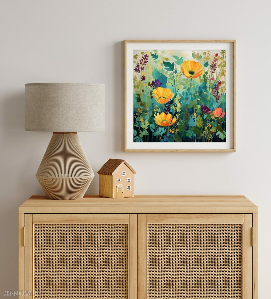 Zielona łąka kwietna - obraz do salonu 50x50 cm, matowy wydruk botaniczny