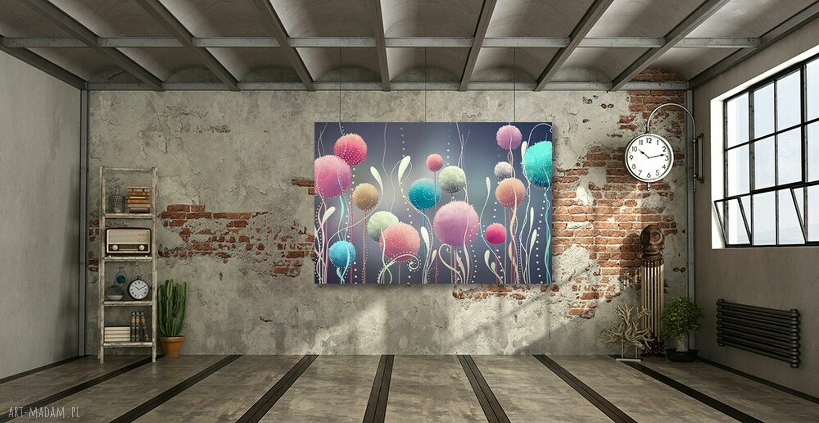 Kolorowy obraz na płótnie z dmuchawcami 120x80 cm