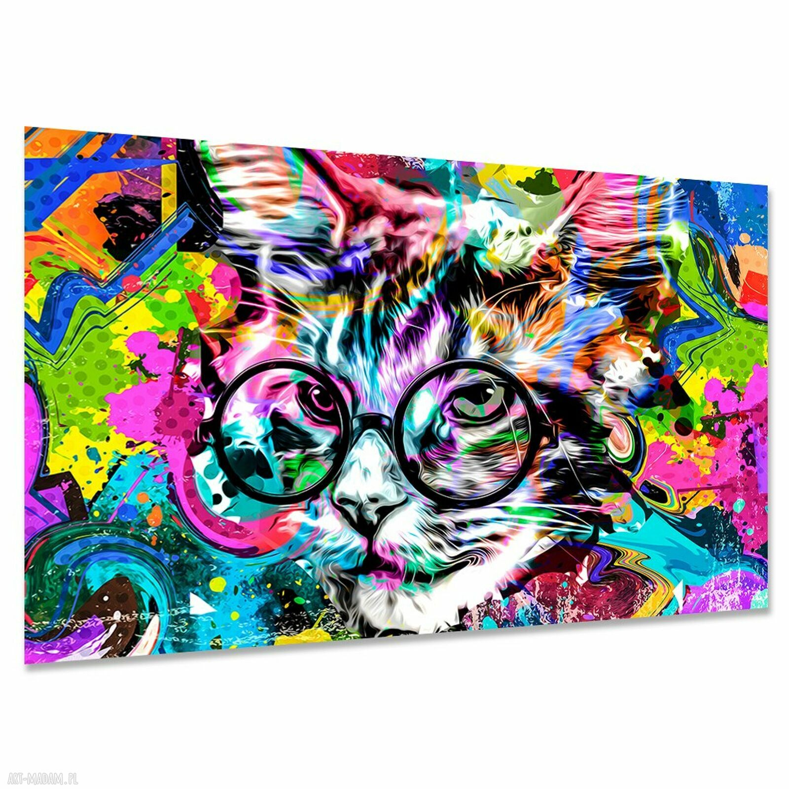 Obraz kolorowy KOT 10 w okularach 120x80 - nowoczesny pop art XXL