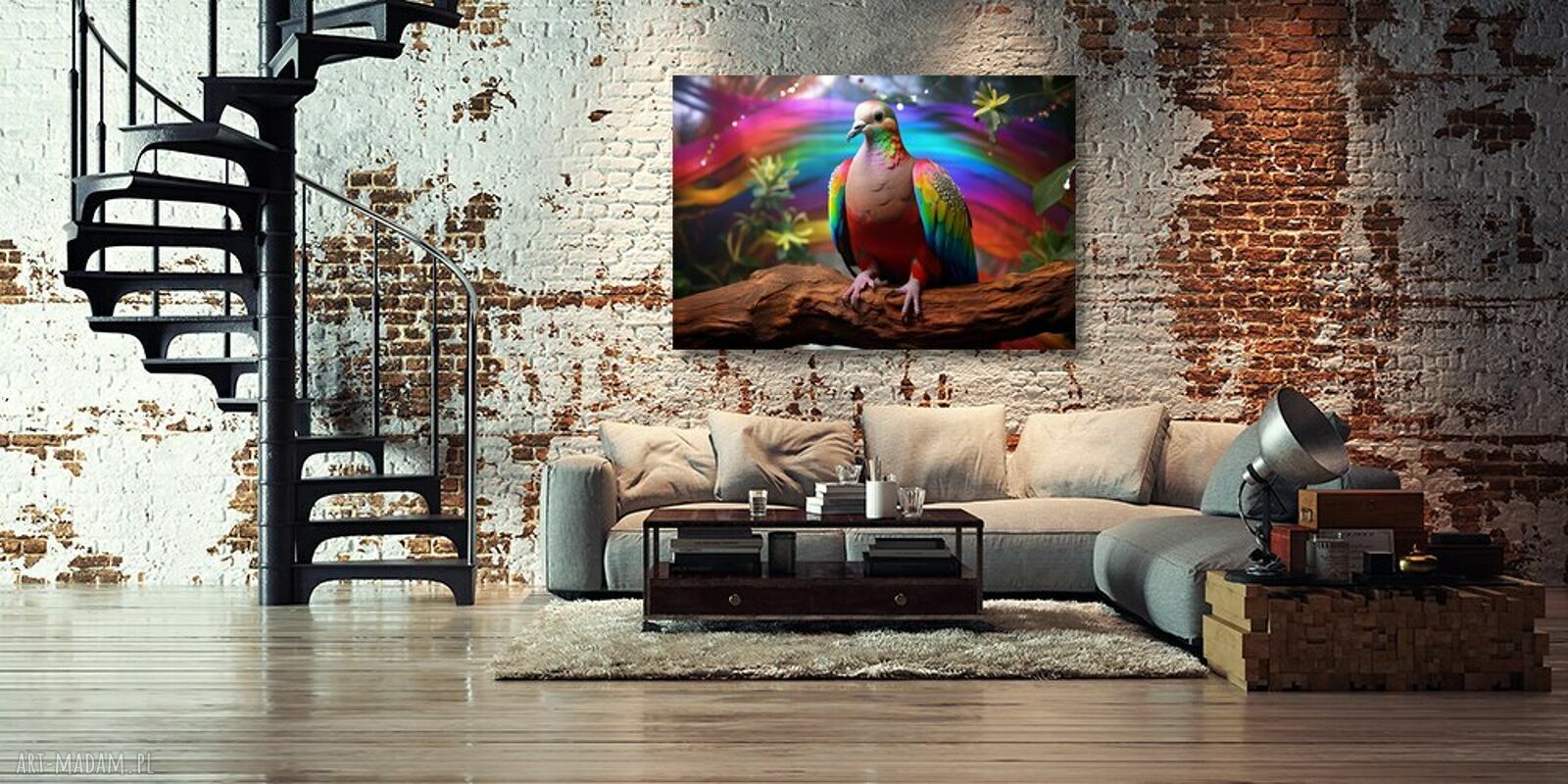 Kolorowy obraz z gołębiem na płótnie 120x80 cm