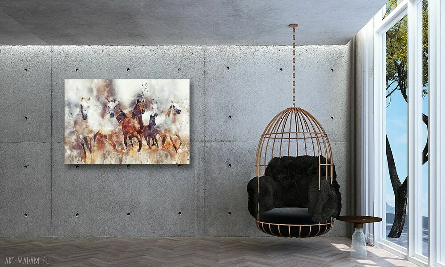Obraz koni w galopie 120x80 - nowoczesny styl premium na płótnie canvas
