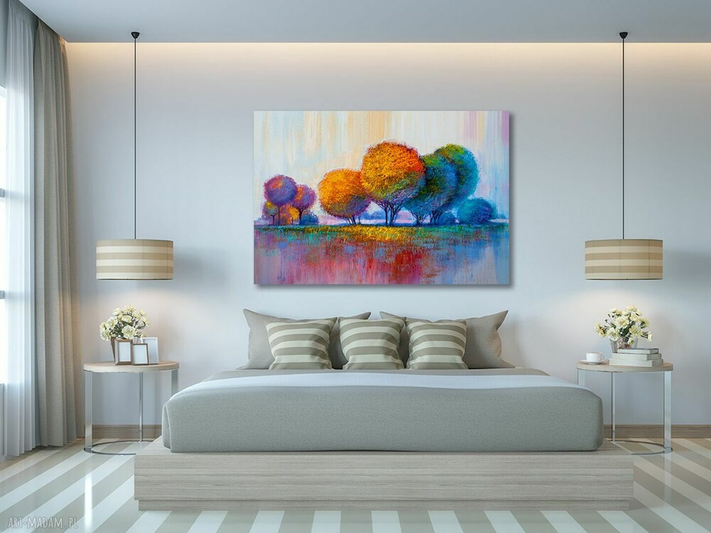 Obraz na płótnie 120x80 cm - kolorowe drzewa w abstrakcyjnej odsłonie
