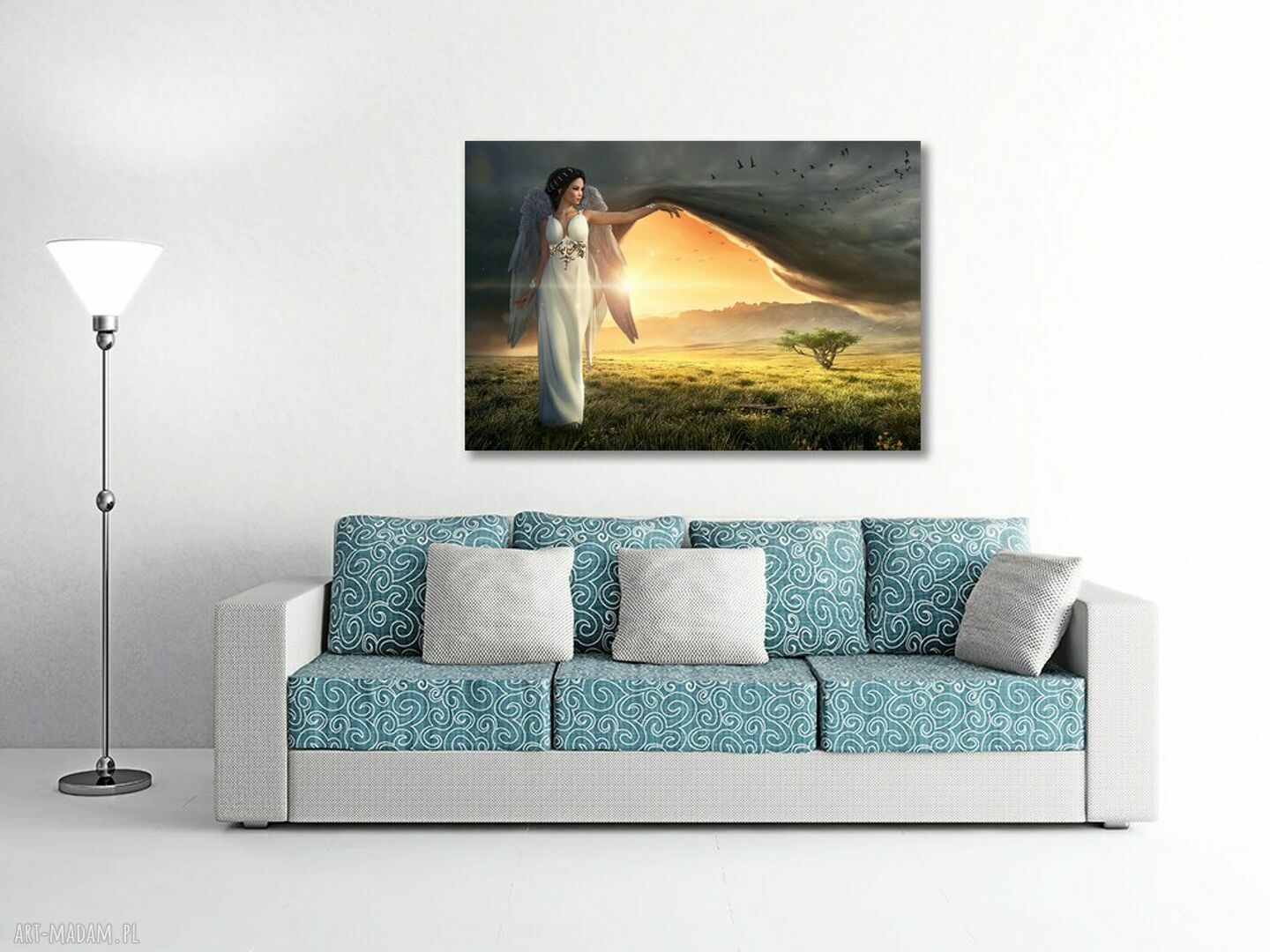 Obraz na płótnie Anioł 3 - pejzaż ze słońcem i chmurami 120x80 cm
