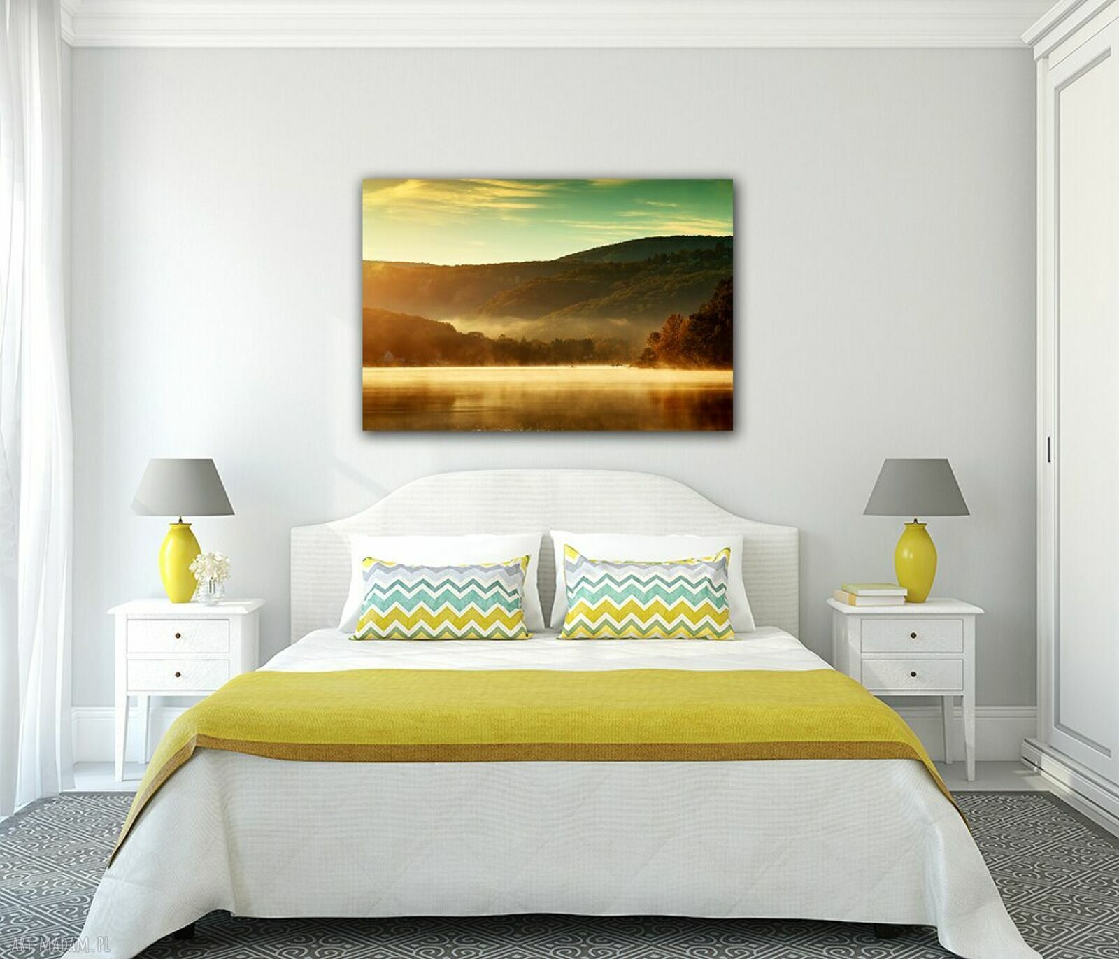 Obraz na płótnie 120x80 cm - jezioro we mgle o wschodzie słońca