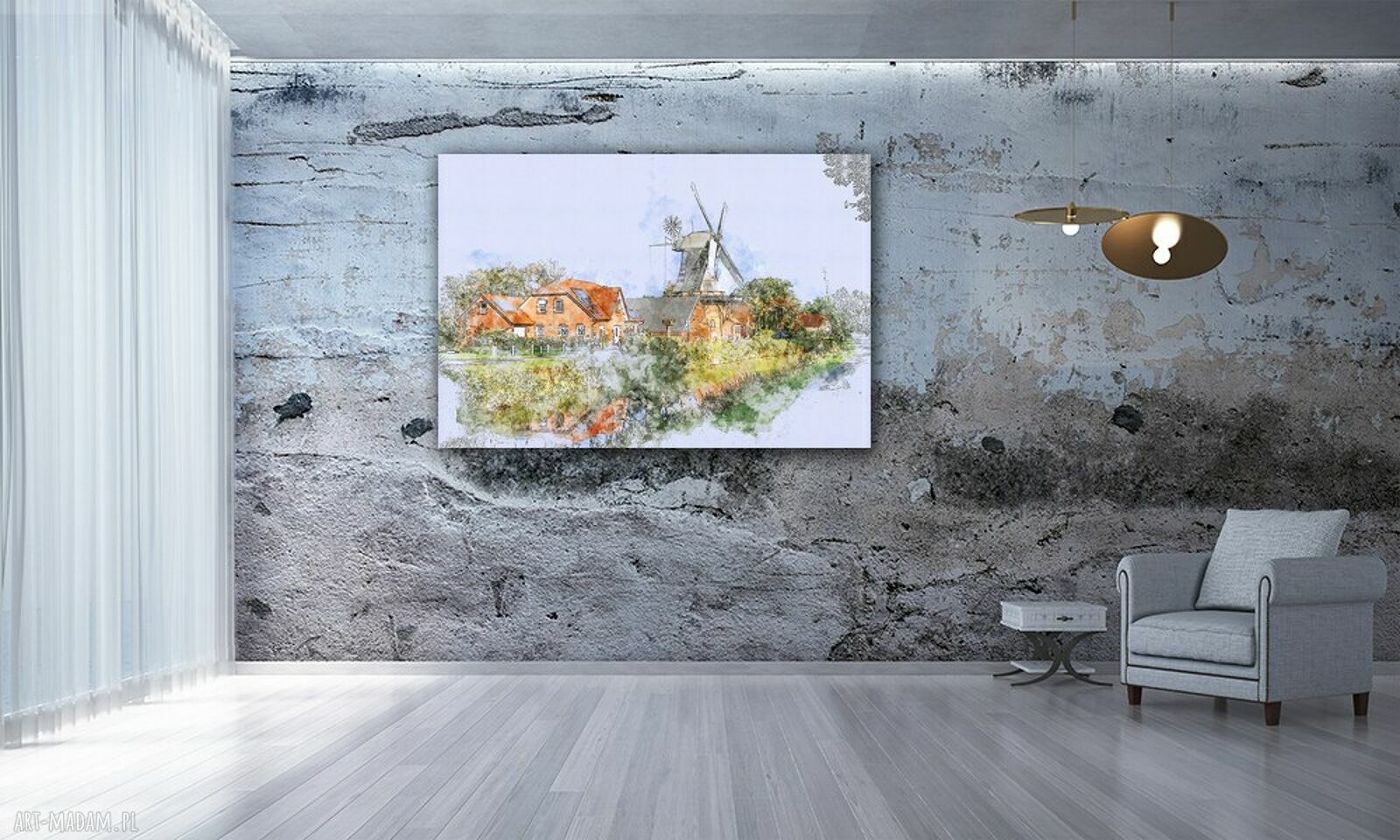 Obraz na płótnie z wiatrakiem w Holandii - 120x80 cm