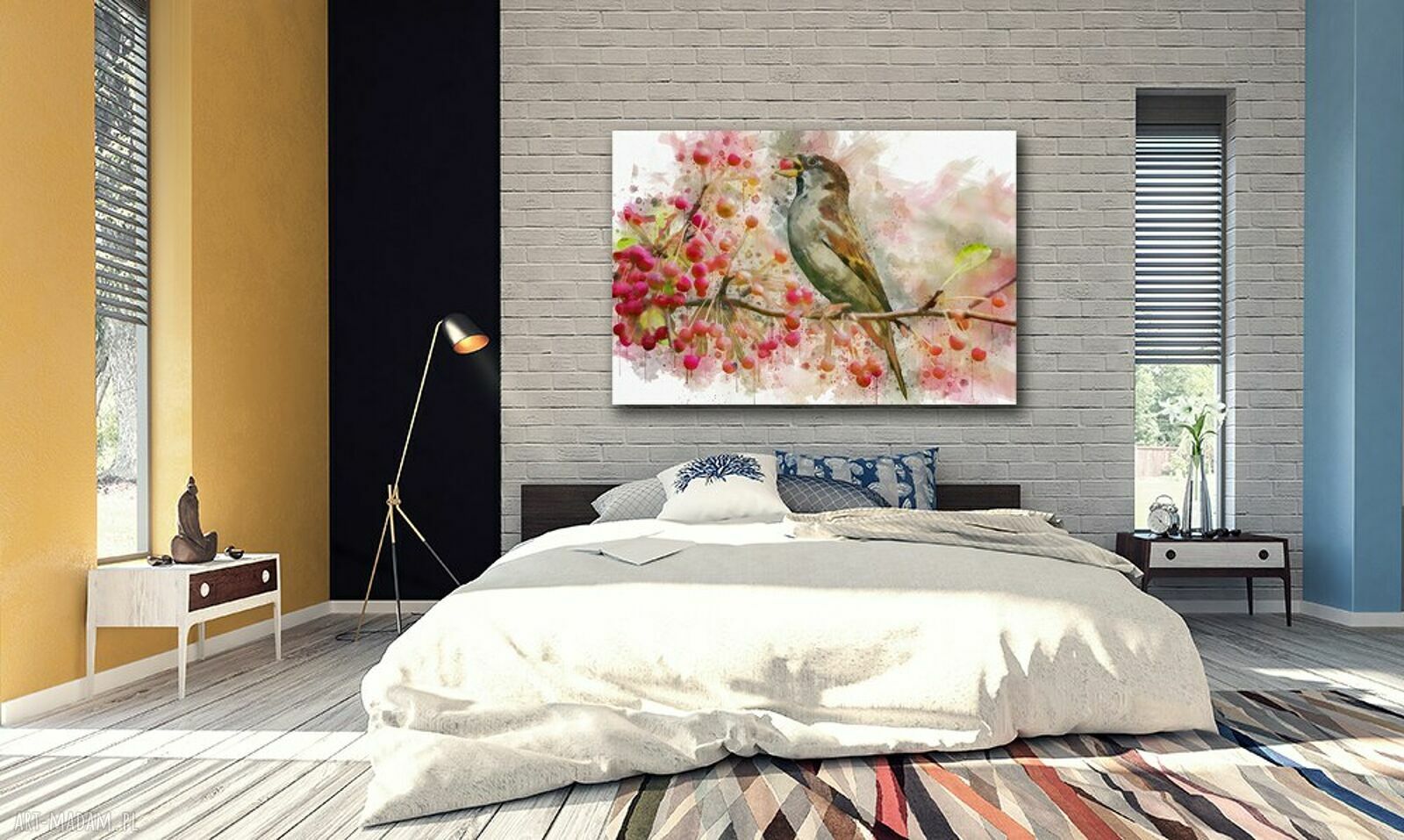 Obraz na płótnie z wróblem i jarzębiną 120x80 cm