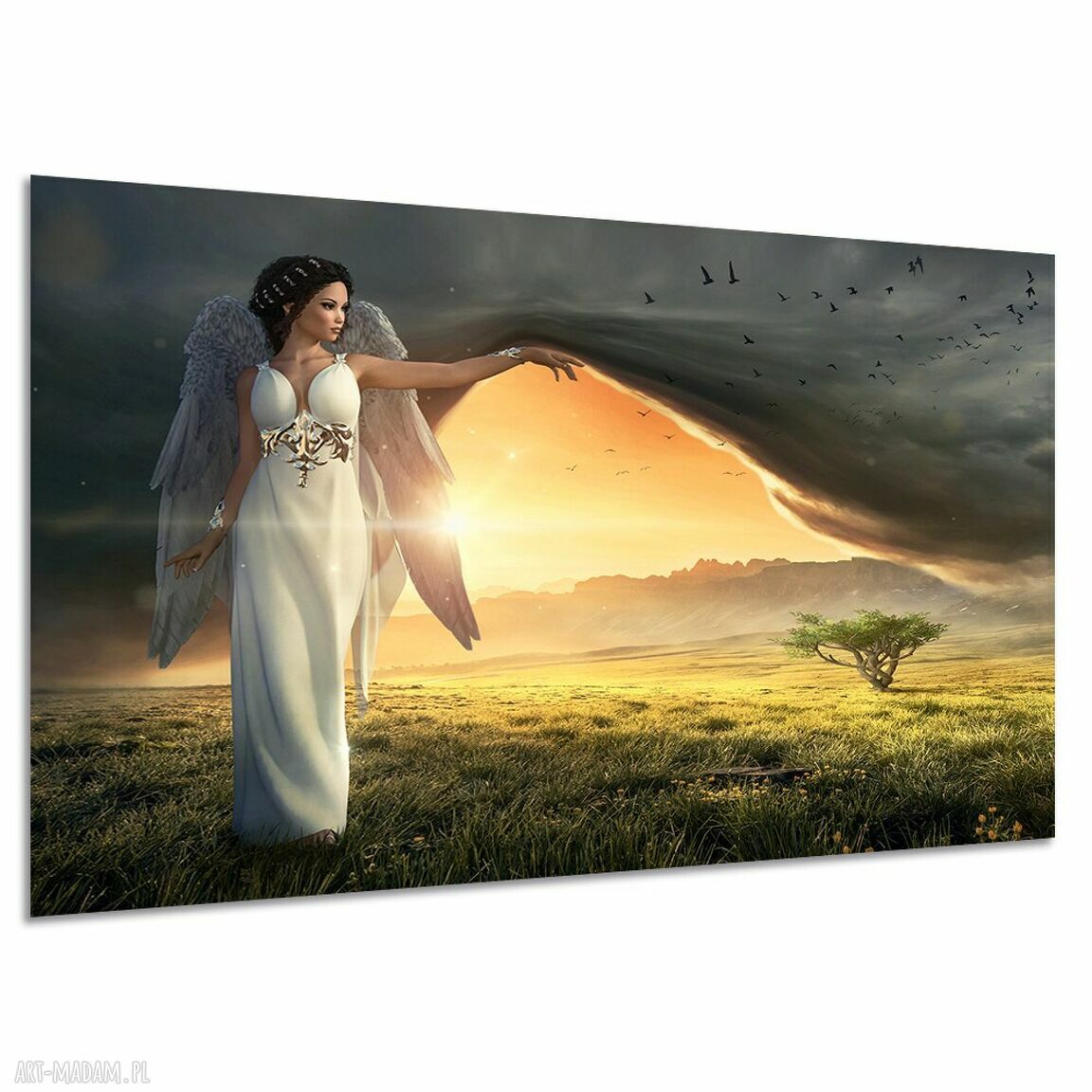 Obraz na płótnie Anioł 3 - pejzaż ze słońcem i chmurami 120x80 cm