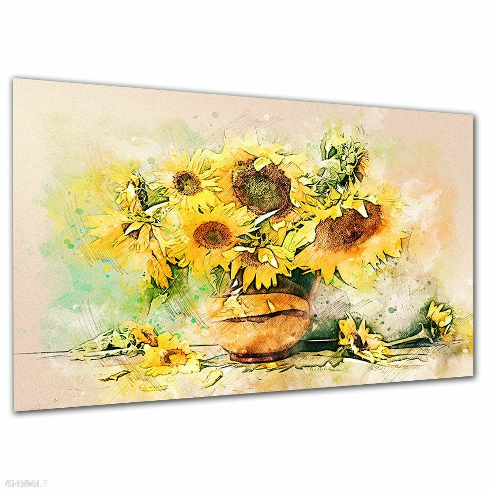 Obraz na płótnie Słoneczniki 3 - akwarelowy szkic 120x80 cm