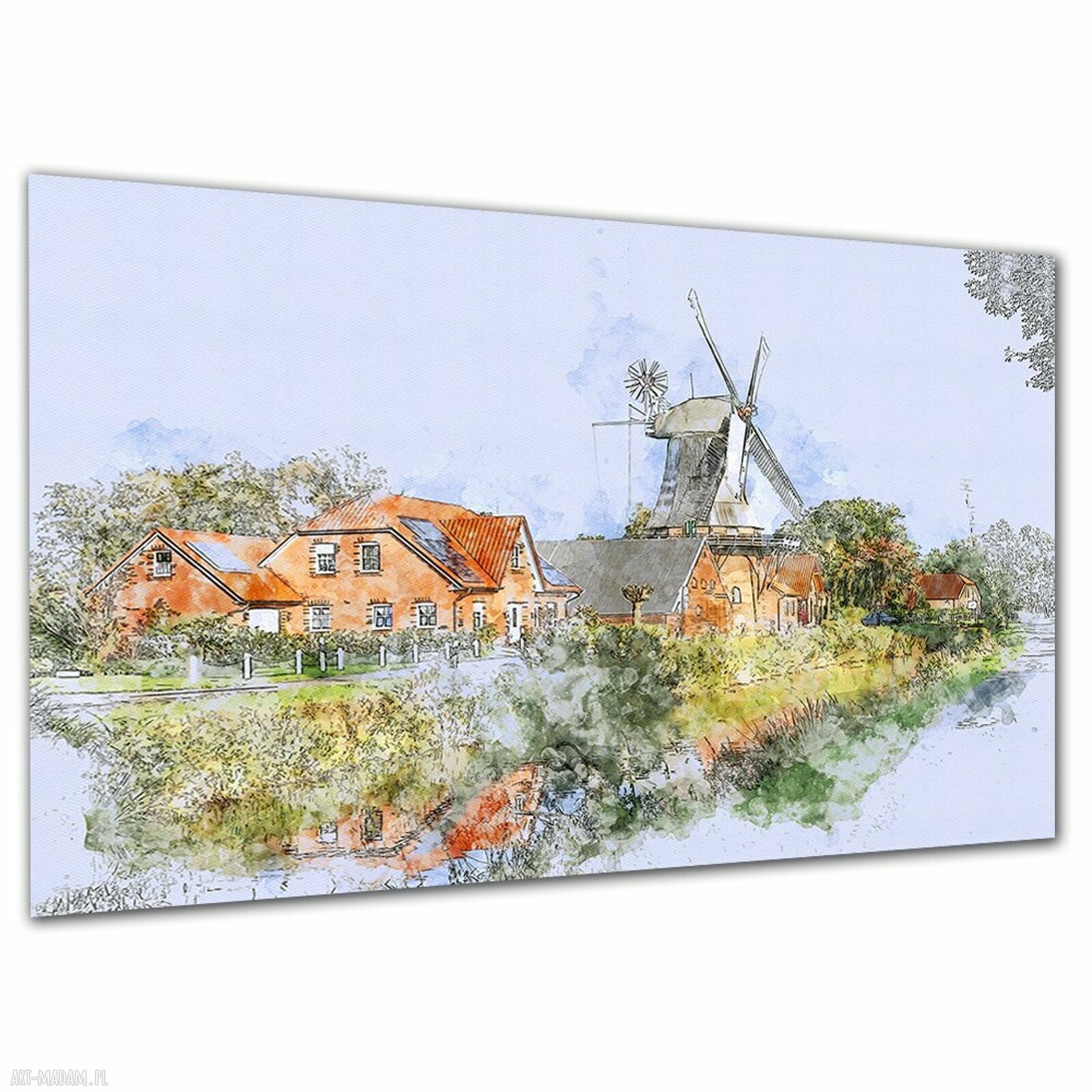 Obraz na płótnie z wiatrakiem w Holandii - 120x80 cm