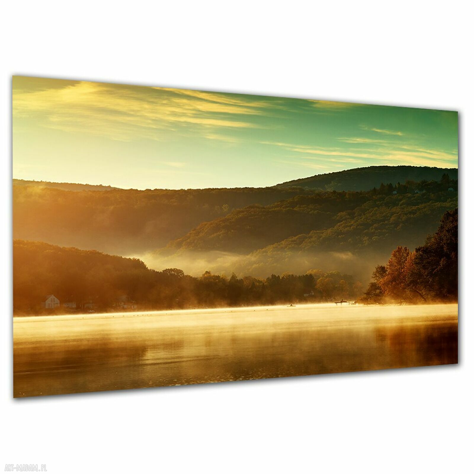 Obraz na płótnie 120x80 cm - jezioro we mgle o wschodzie słońca