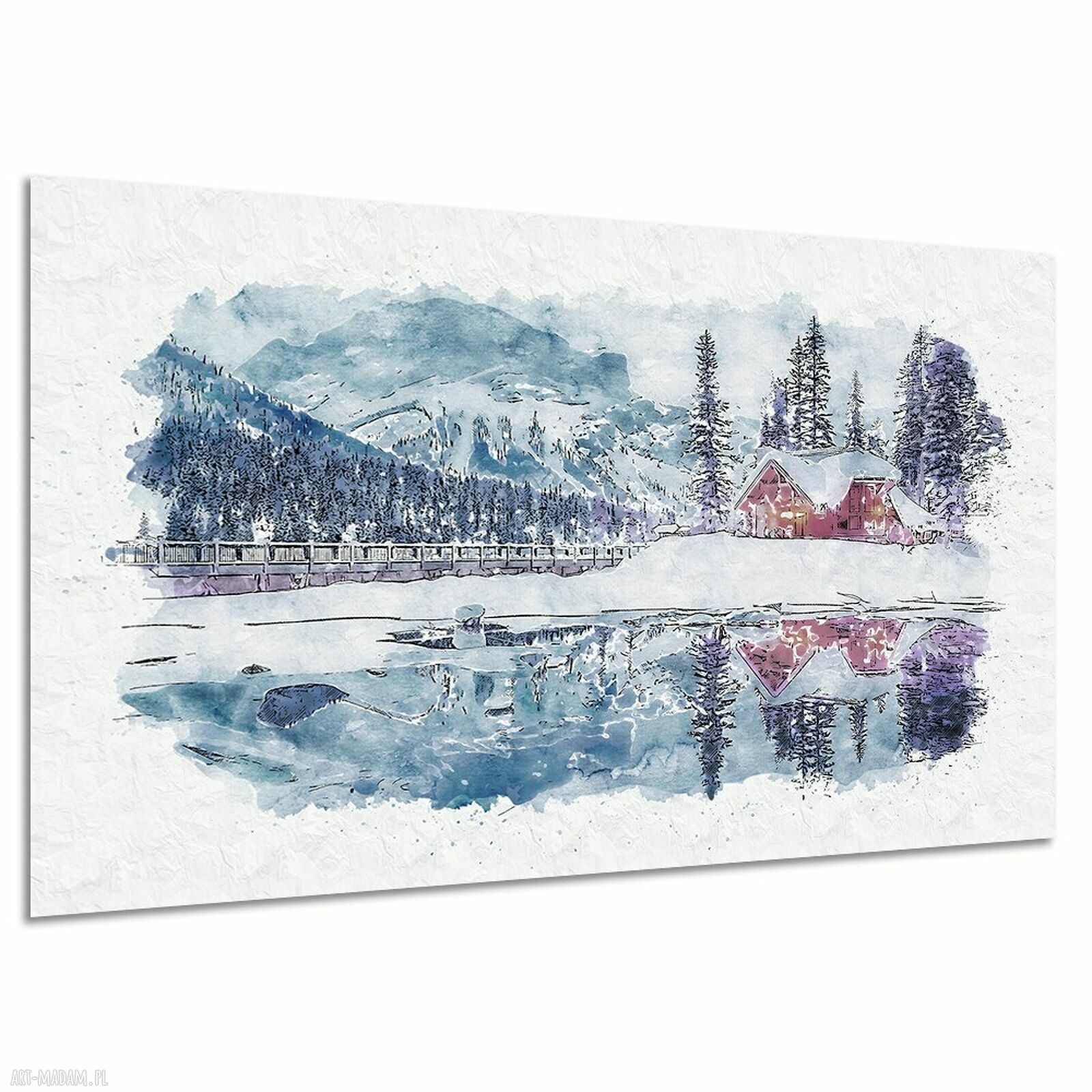 Obraz na płótnie WIDOK 65 - góry i zimowy domek 120x80 cm