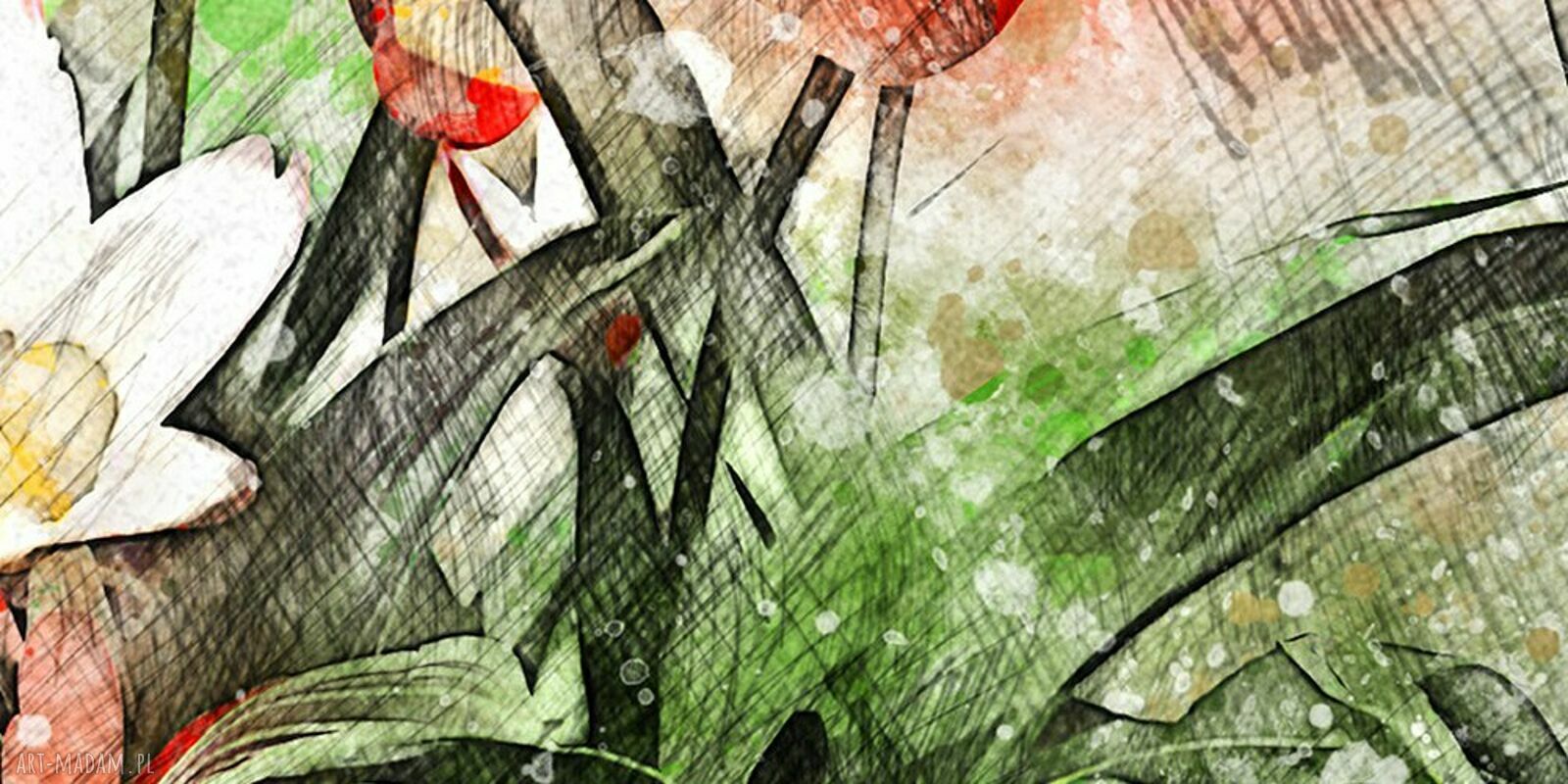 Obraz na płótnie z tulipanami na tle ceglanego muru 120x80 cm