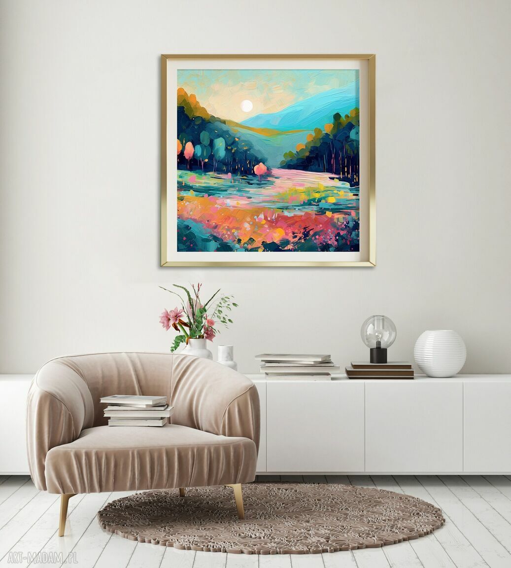 Kolorowy obraz - krajobraz o zachodzie słońca 50x50 cm (wydruk artystyczny)