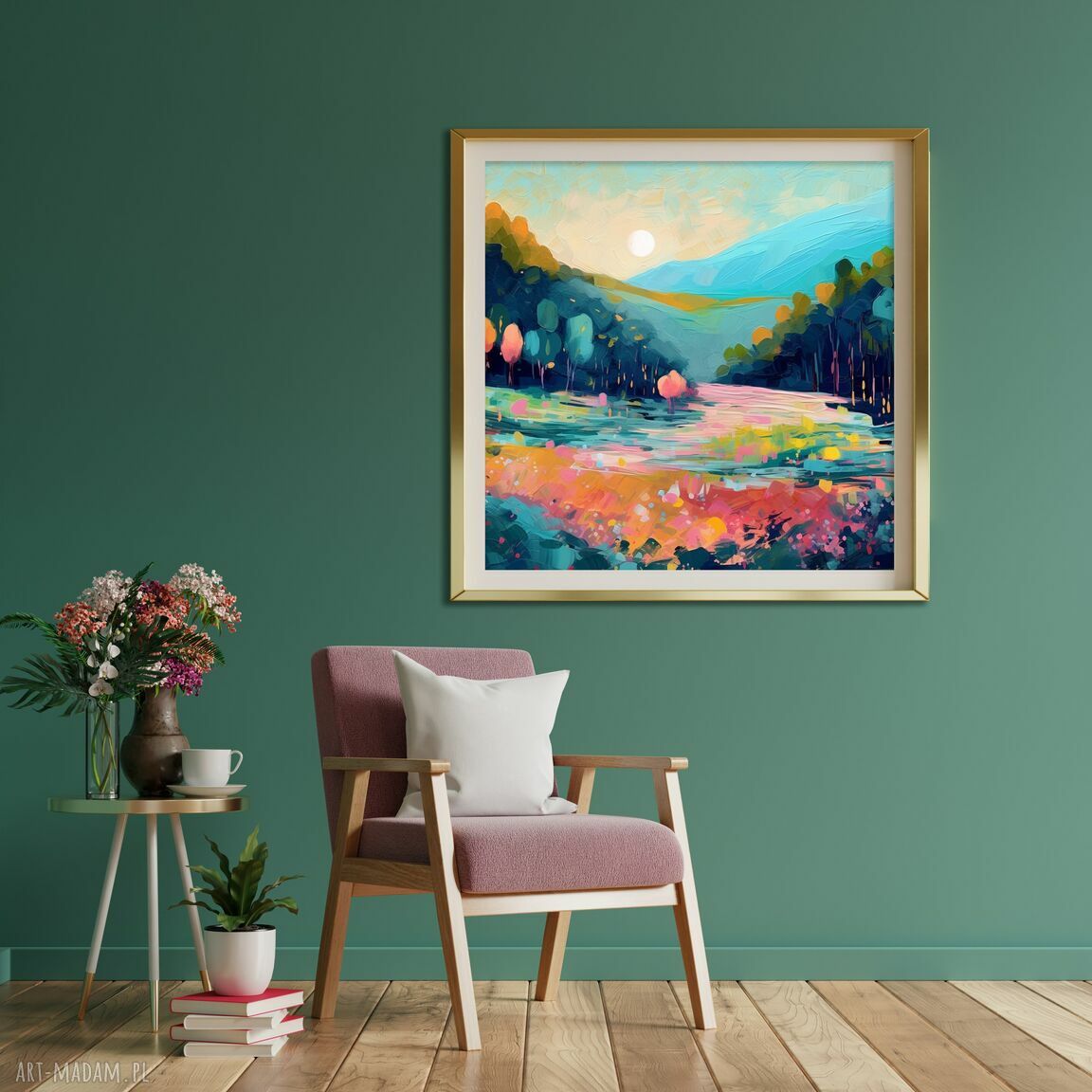 Kolorowy obraz - krajobraz o zachodzie słońca 50x50 cm (wydruk artystyczny)
