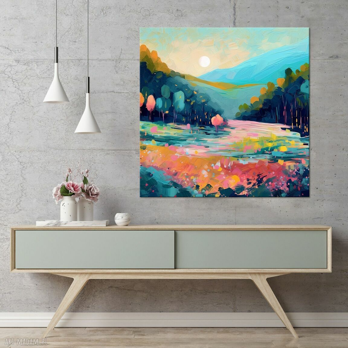 Kolorowy obraz - krajobraz o zachodzie słońca 50x50 cm (wydruk artystyczny)