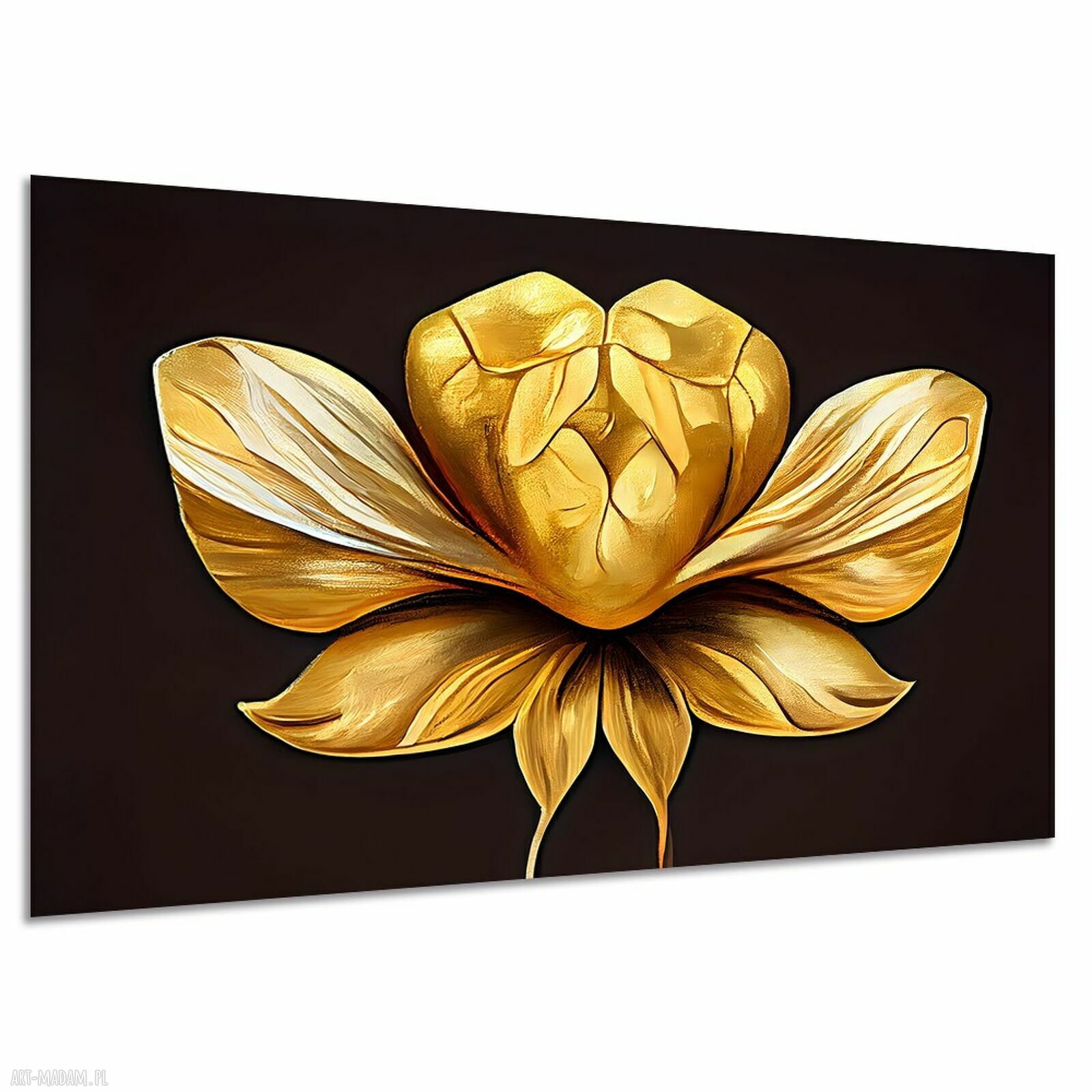 Złoty obraz KWIAT 19 na głębokim brązowym tle - glamour 3D 120x80 cm
