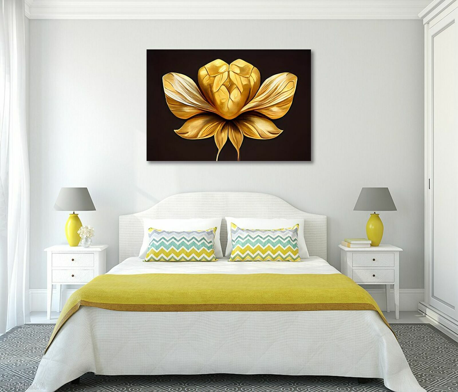 Złoty obraz KWIAT 19 na głębokim brązowym tle - glamour 3D 120x80 cm