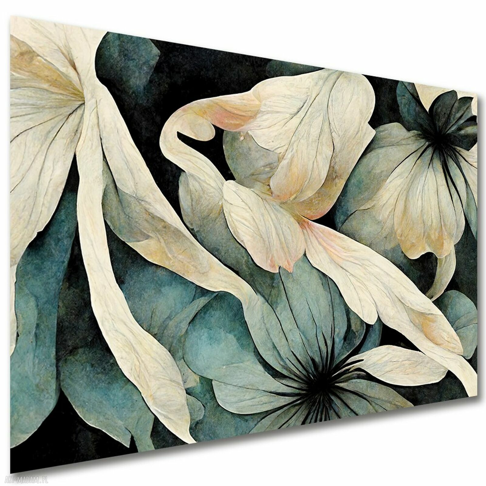 Obraz kwiaty na płótnie w odcieniach beżu i szałwii 120x80 cm