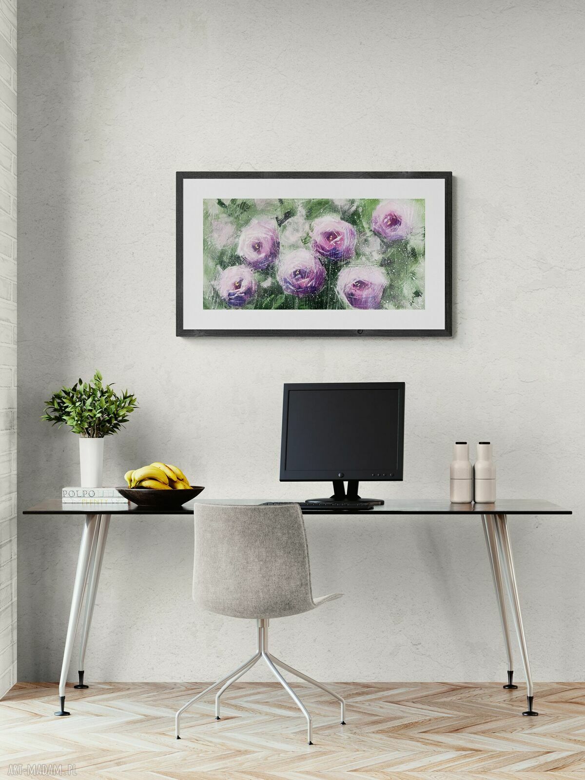 Obraz Kwiaty - Czułość - ręcznie malowany akrylowy na płótnie 32 x 62 cm