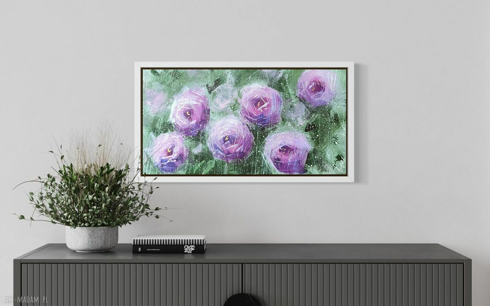 Obraz Kwiaty - Czułość - ręcznie malowany akrylowy na płótnie 32 x 62 cm