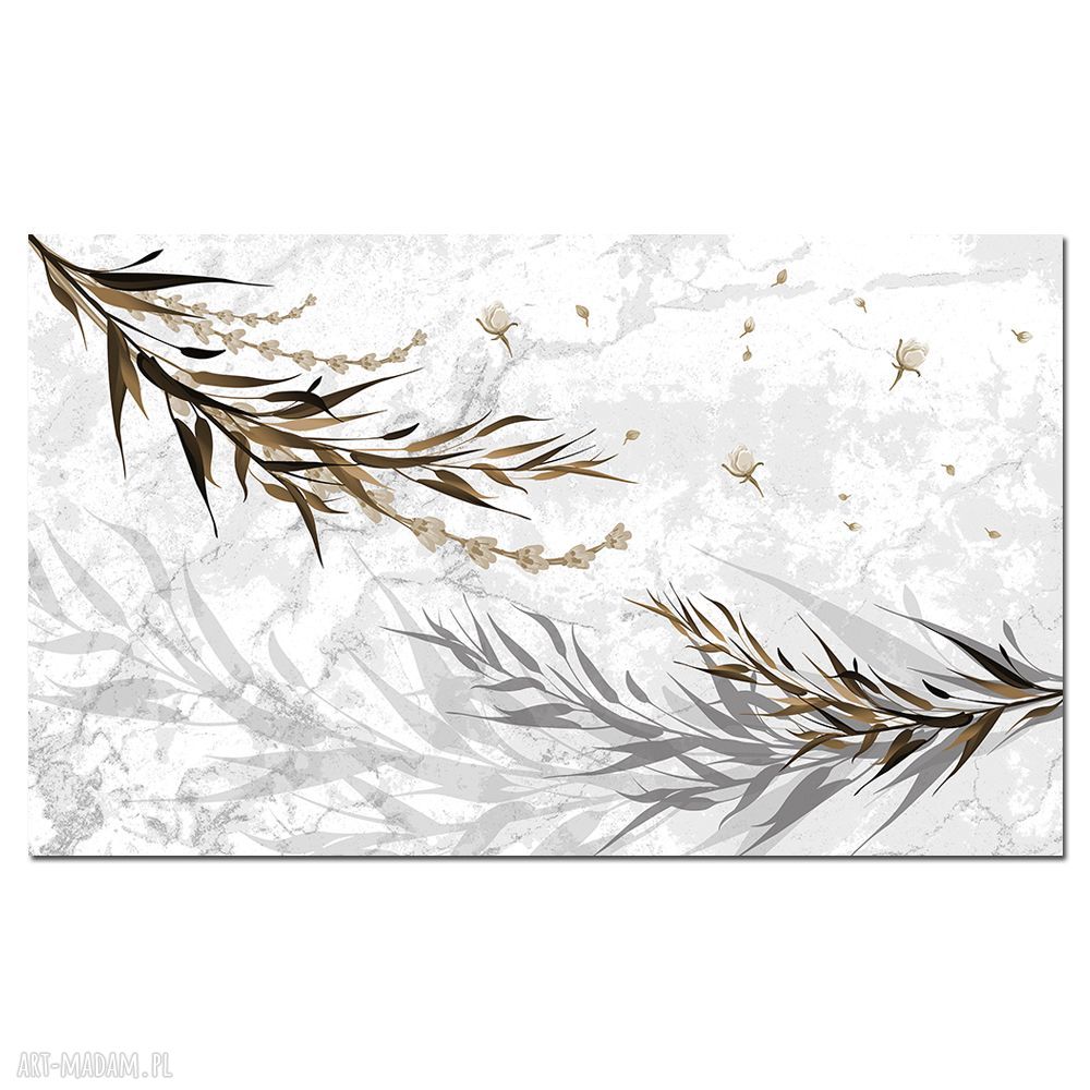 Obraz Kwiaty 7 z Liśćmi Natura - 120x70 cm do szarego wnętrza