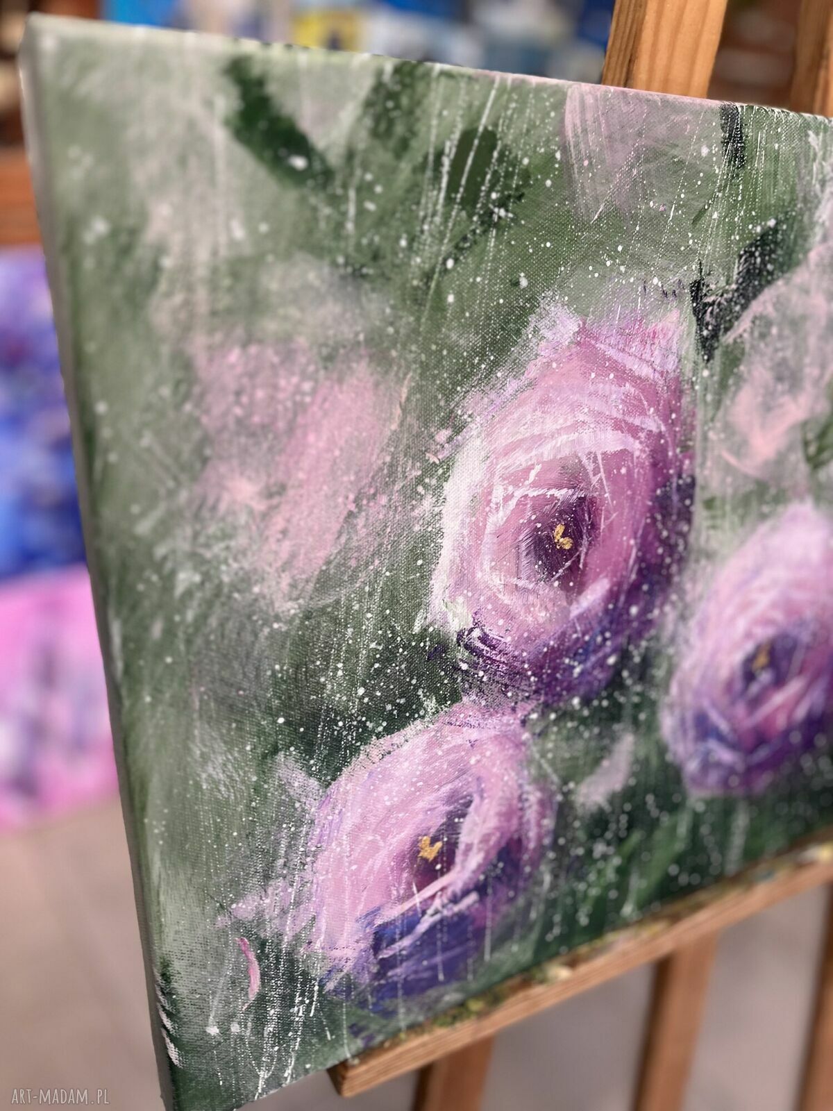 Obraz Kwiaty - Czułość - ręcznie malowany akrylowy na płótnie 32 x 62 cm