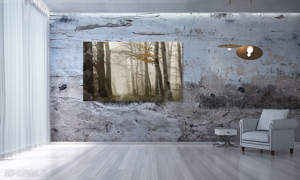 Obraz Las we mgle 120x70 cm - jesień w miękkiej mgle