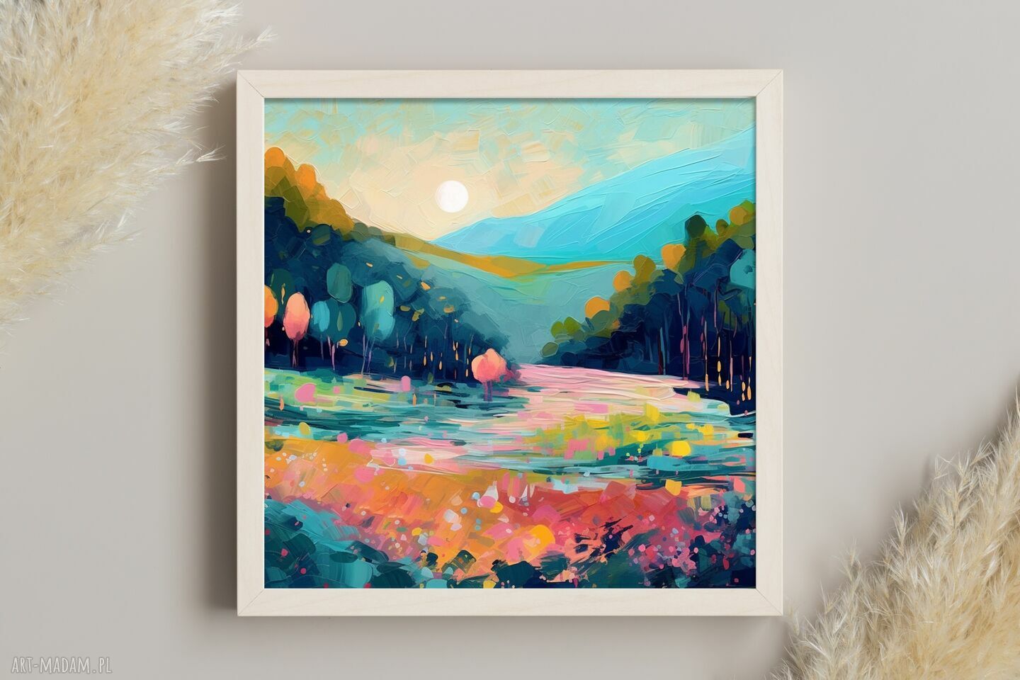Kolorowy obraz - krajobraz o zachodzie słońca 50x50 cm (wydruk artystyczny)