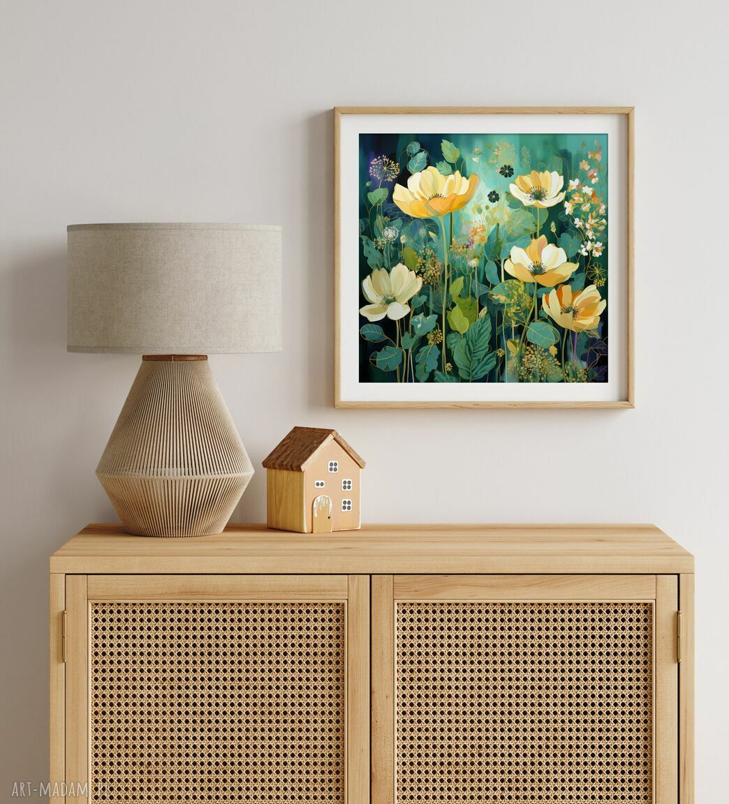 Obraz letnia łąka kwietna nocą 50x50 cm - plakat botaniczny na matowym papierze