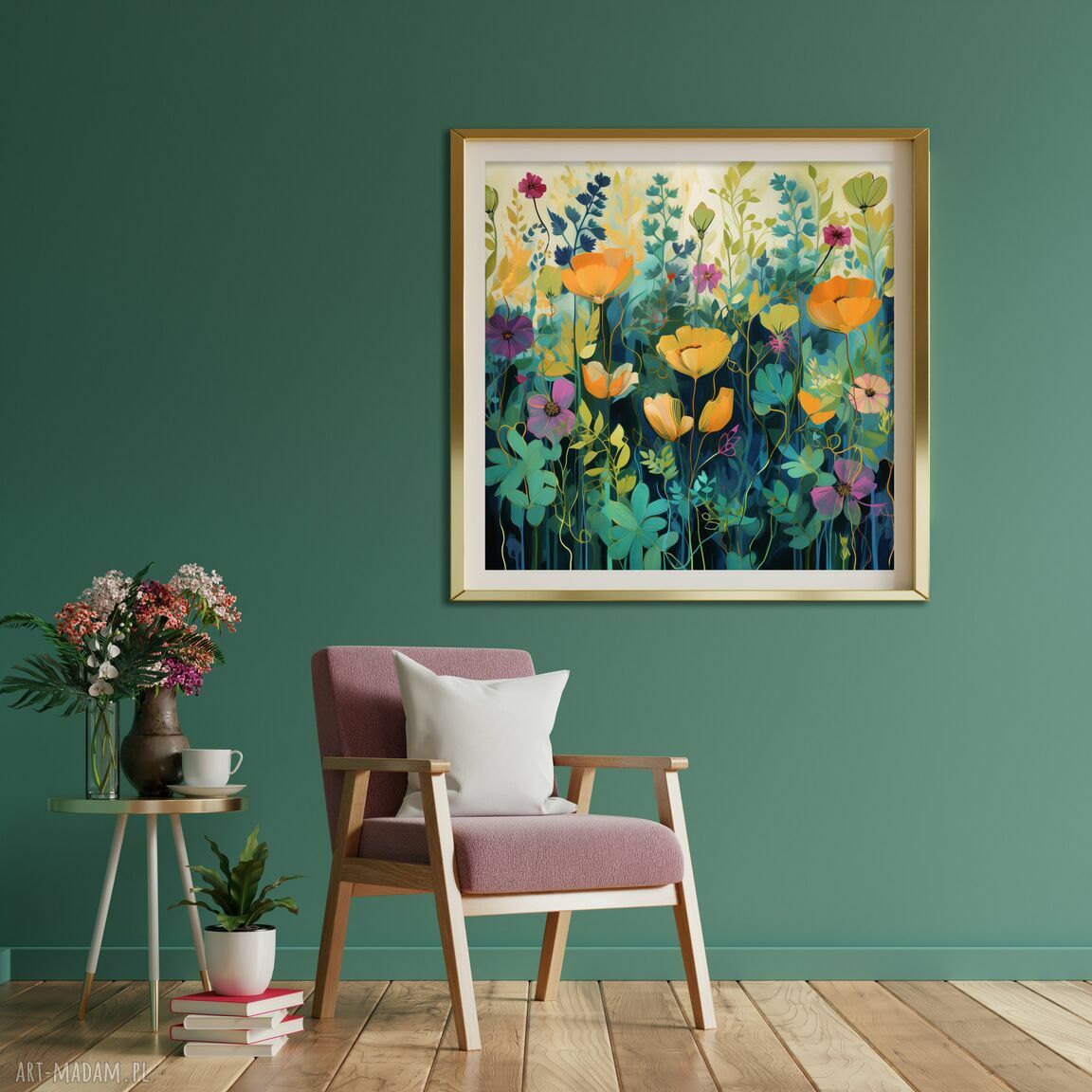 Obraz letnia łąka kwietna - wydruk artystyczny 50x50 cm (plakat botaniczny)