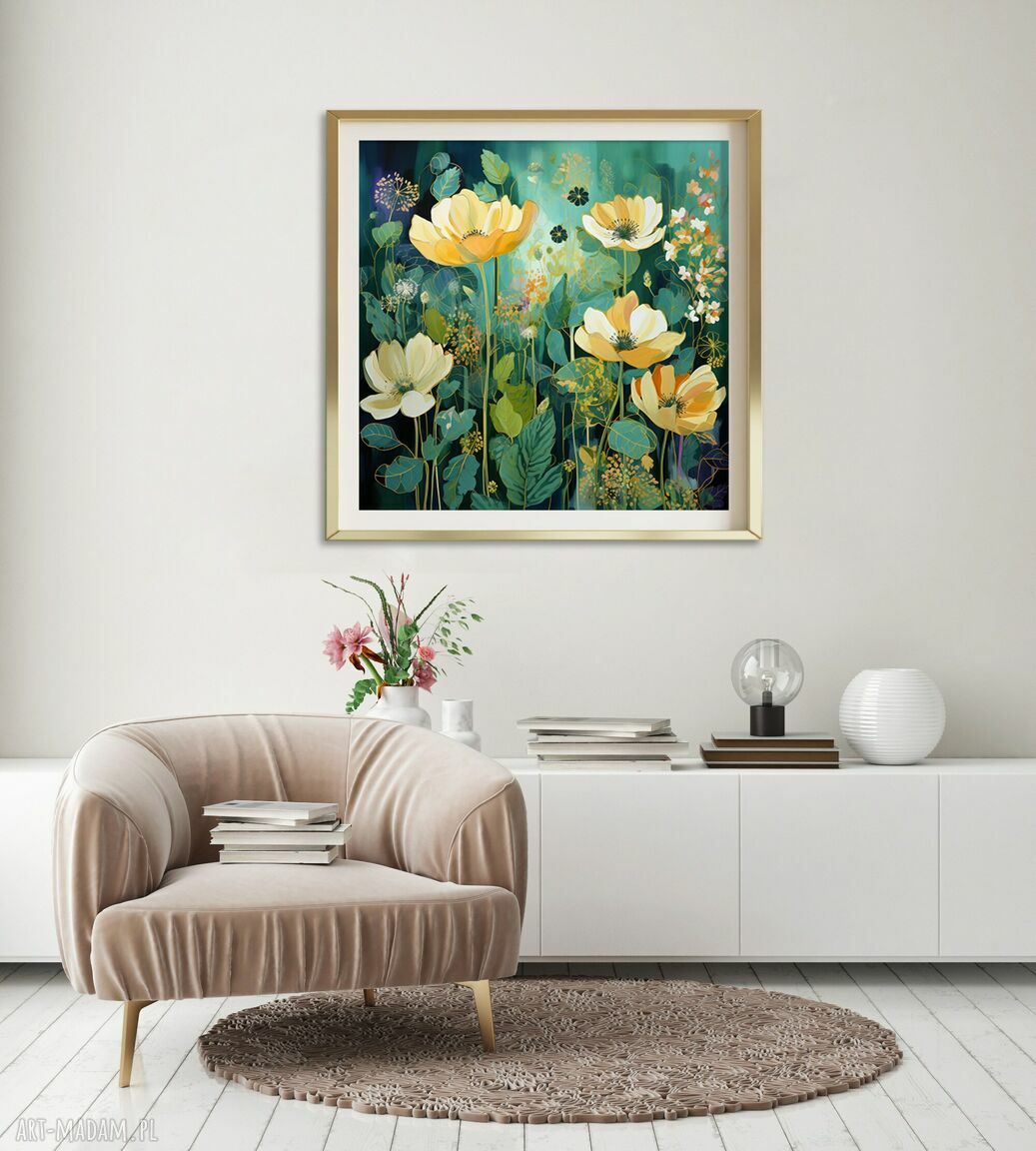 Obraz letnia łąka kwietna nocą 50x50 cm - plakat botaniczny na matowym papierze