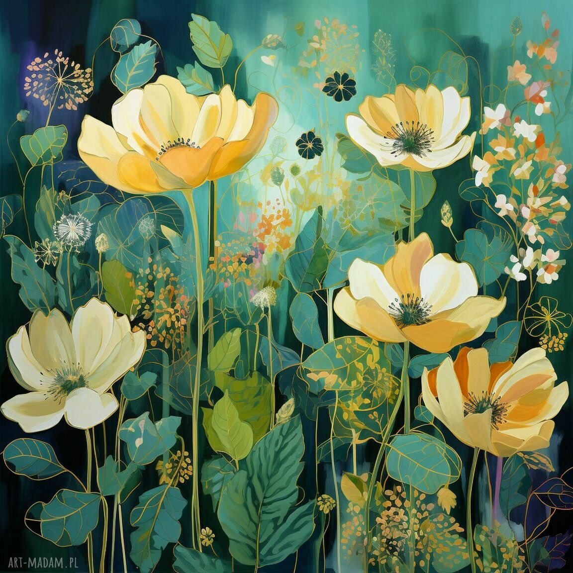 Obraz letnia łąka kwietna nocą 50x50 cm - plakat botaniczny na matowym papierze