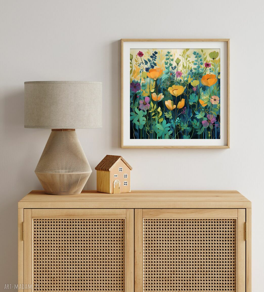 Obraz letnia łąka kwietna - wydruk artystyczny 50x50 cm (plakat botaniczny)
