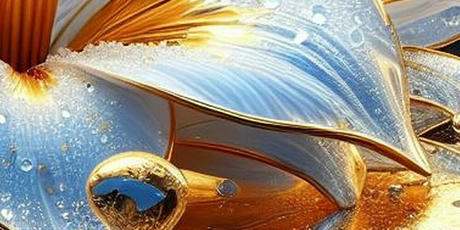 Obraz lilia 3D na płótnie 120x80 cm - złoto, błękit i czerń glamour