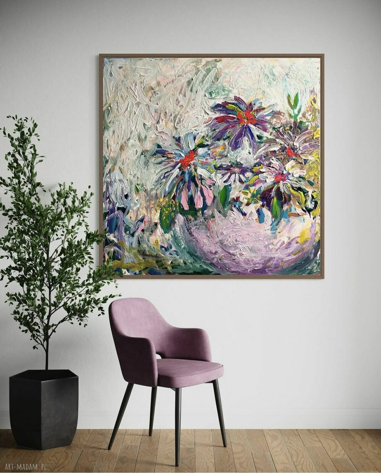 Obraz malowany 80x80 cm - abstrakcja na płótnie do salonu akryl